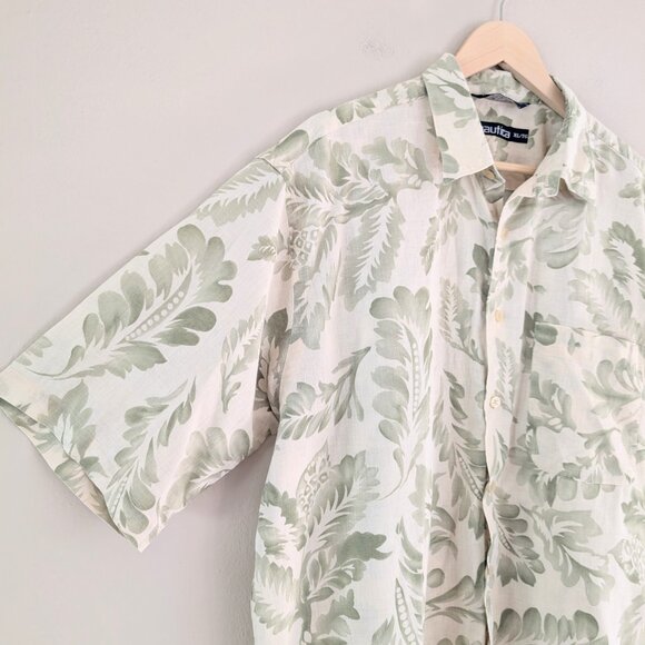 Vintage Nautica Men's Linen Blend Hawaiian Shirt Botanical‎ Tropical Vacation XL - Picture 3 of 14